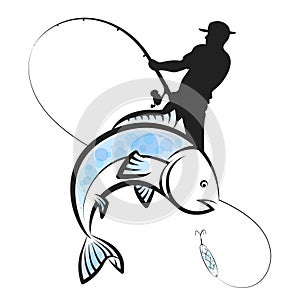 Fisherman catches fish design