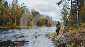 Fisherman catches in Swedish salmon river photo