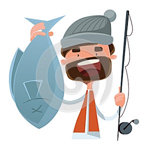 Fisherman caught fish illustration cartoon character