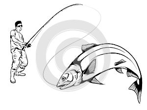 Fisherman caught fish vector illustration design art