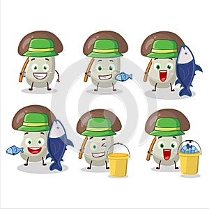 A fisherman cep mushroom cartoon picture catch a big fish