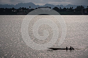 Fisherman in the countyside of Thailand and Laos with Mekong River