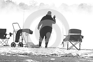 Fisherman in the Dawn Fog -black & white