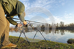 Fisherman doing carp fishing