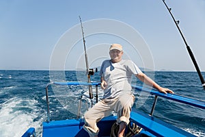 Fisherman fishes tuna trolling in the Andaman Sea