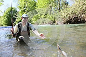 Fisherman fishing brown trout