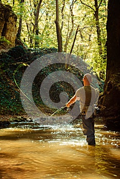 A fisherman fishing with fly fishing