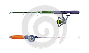 Fisherman Fishing Rod for Catching Fish Vector Set