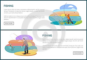 Fisherman with fishing rod and fish vector sketch