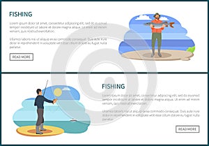 Fisherman with fishing rod and fish vector sketch