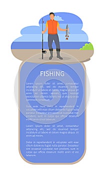 Fisherman with fishing rod and fish vector sketch