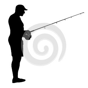 Fisherman and fishing rod isolated on white background