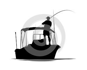 Fisherman in boat silhouette photo