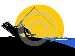 Fisherman fishing sunset