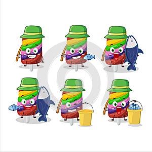 A fisherman gummy candy rainbow cartoon picture catch a big fish