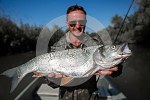 Fisherman holds the Asp fish