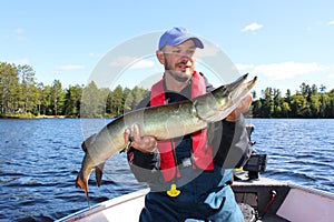 Fisherman Holds a Muskie Caught Fishing