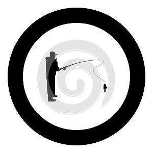 Fisherman icon black color in round circle