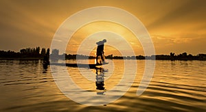 Fisherman of Lake in action when fishing