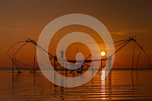 Fisherman of Lake in action when fishing