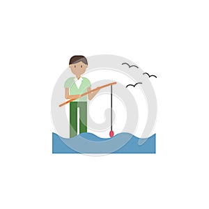 Fisherman, lake cartoon icon. Element of color travel icon. Premium quality graphic design icon. Signs and symbols collection icon