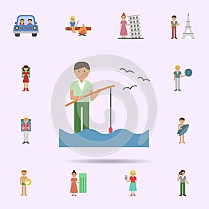 Fisherman, lake cartoon icon. Universal set of travel for website design and development, app development