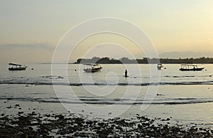 Fisherman. Morning on the island of Gili Trawangan, northwest of Lombok, Indonesia