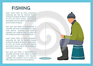 Fisherman Near Ice Hole Winter Fishing Poster