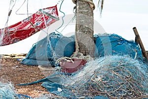 Fisherman net find fish and catch crab