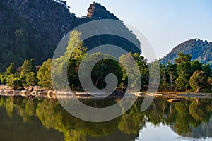 Fisherman at Nong Thale lake in morning