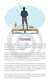 Fisherman on Pier with Catch on Rod Vector Poster