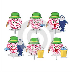A fisherman pink swirl candy cartoon picture catch a big fish
