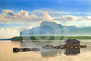 Fisherman Port and Colorful twilight in morning over seascape a