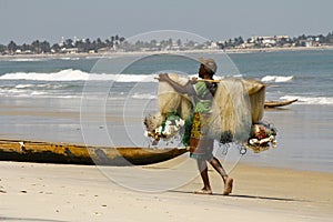 Fisherman pulling a fishing net