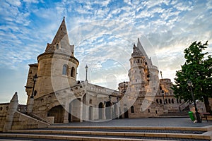 Fisherman`s Bastion on the Buda bank of the Danube in Budapest city, Hungary