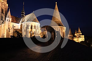 The Fisherman`s Bastion on the Castle Hill by night in Budapest