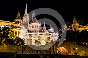 Fisherman's bastion night view, Budapest, Hungary