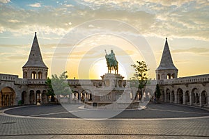 Fisherman`s Bastion with sunrise in Budapest, Hungary