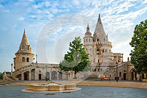 Fisherman`s Bastion with sunrise in Budapest, Hungary