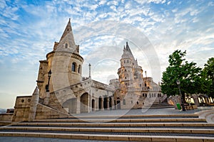 Fisherman`s Bastion with sunrise in Budapest, Hungary