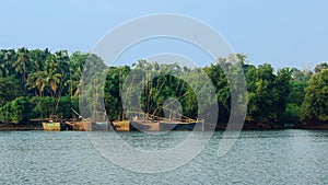 Fisherman`s boats on Mandovi river