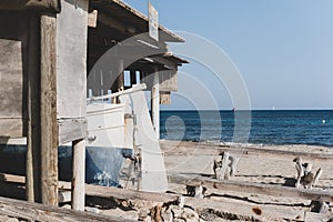 Fisherman`s docks Migjorn beach in Formentera in Spain