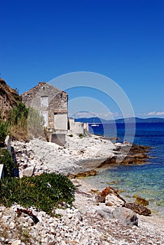 Fisherman's house at the rocky stone beach in island Susak,Croatia