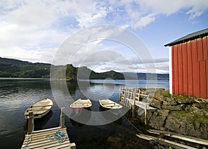 Fisherman's hut, fjord scenic