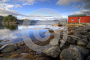 Fisherman's hut, fjord scenic