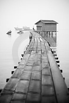 Fisherman's jetty in black and white