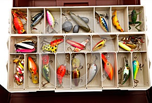 Fisherman's lures in a old tackle box