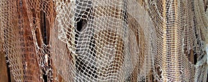 Fisherman`s Netting on a Wooden Fence - Horizontal