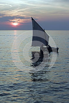 Fisherman sailing Boat silhouette
