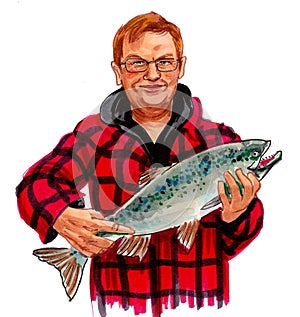 Fisherman with salmon